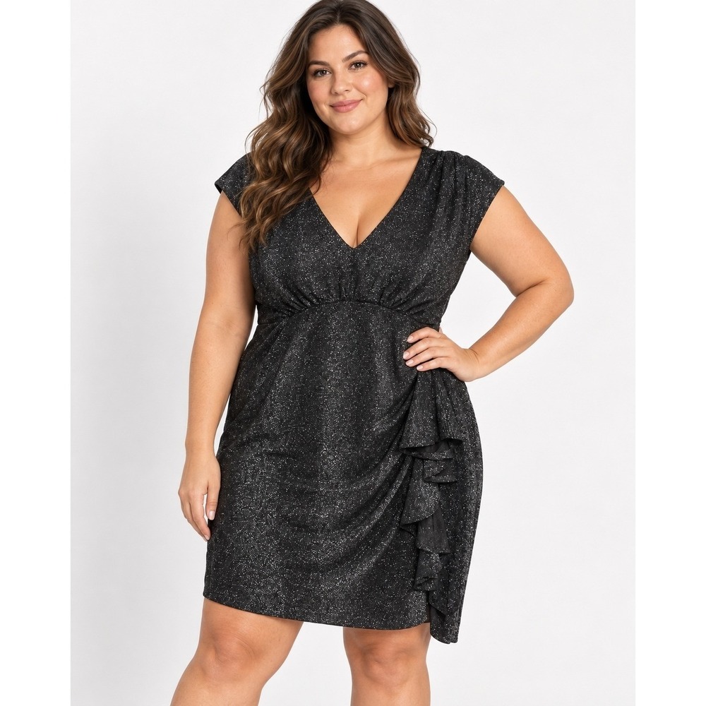 Express Womens XL Black Metallic Shimmer Ruffle V-Neck Dress Whimsy Dress